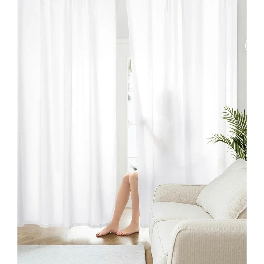 White Sheer Curtains Light Filtering Rod Top Window 52x84